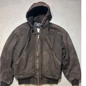 Walls Workwear Hooded Bomber Jacket Mens Large Brown Canvas Insulated Fader